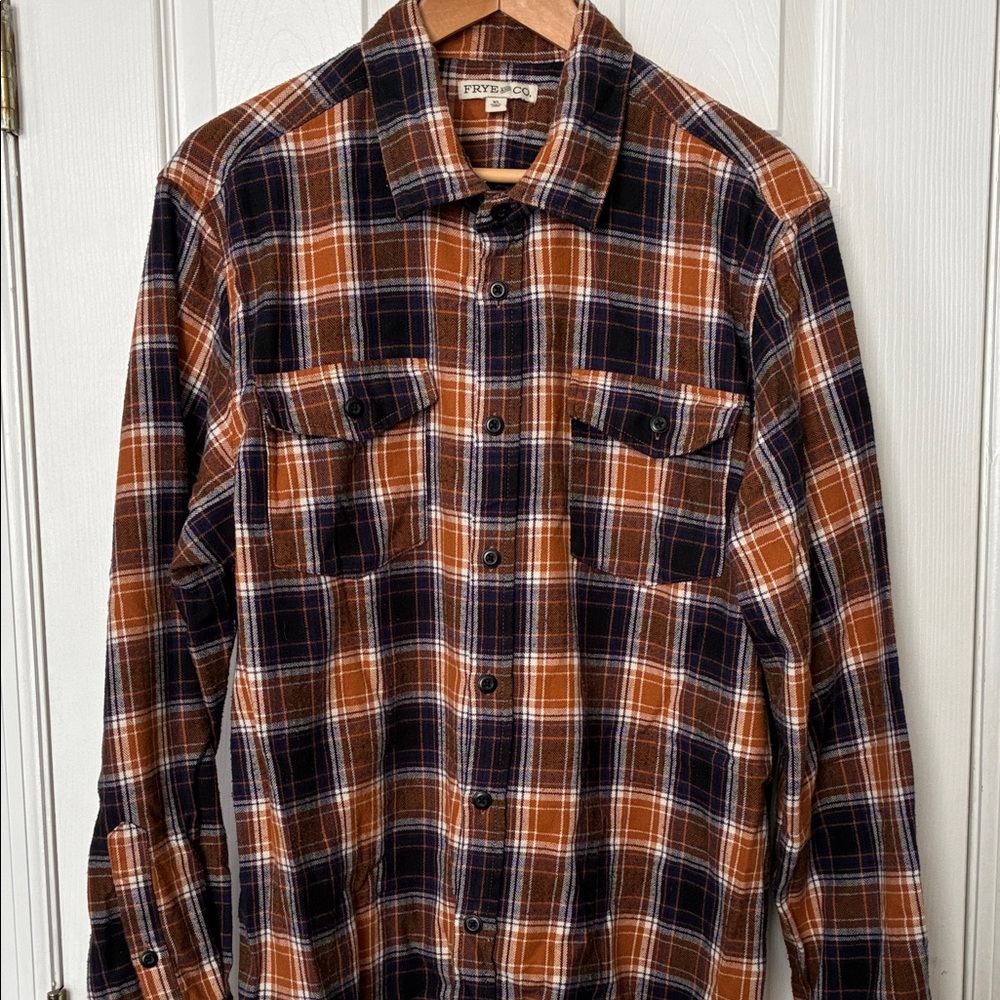 FRYE AND CO. Men's Plaid Shirt - Brown and Navy
